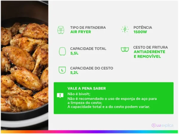 Air Fryer Britânia Redestone BFR50 Preta com Timer 5,5L - Image 2
