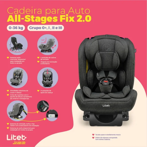 Cadeira para Auto 0-36Kg Isofix All Stages Fix 2.0 Cinza Litet - BB452 - Image 3